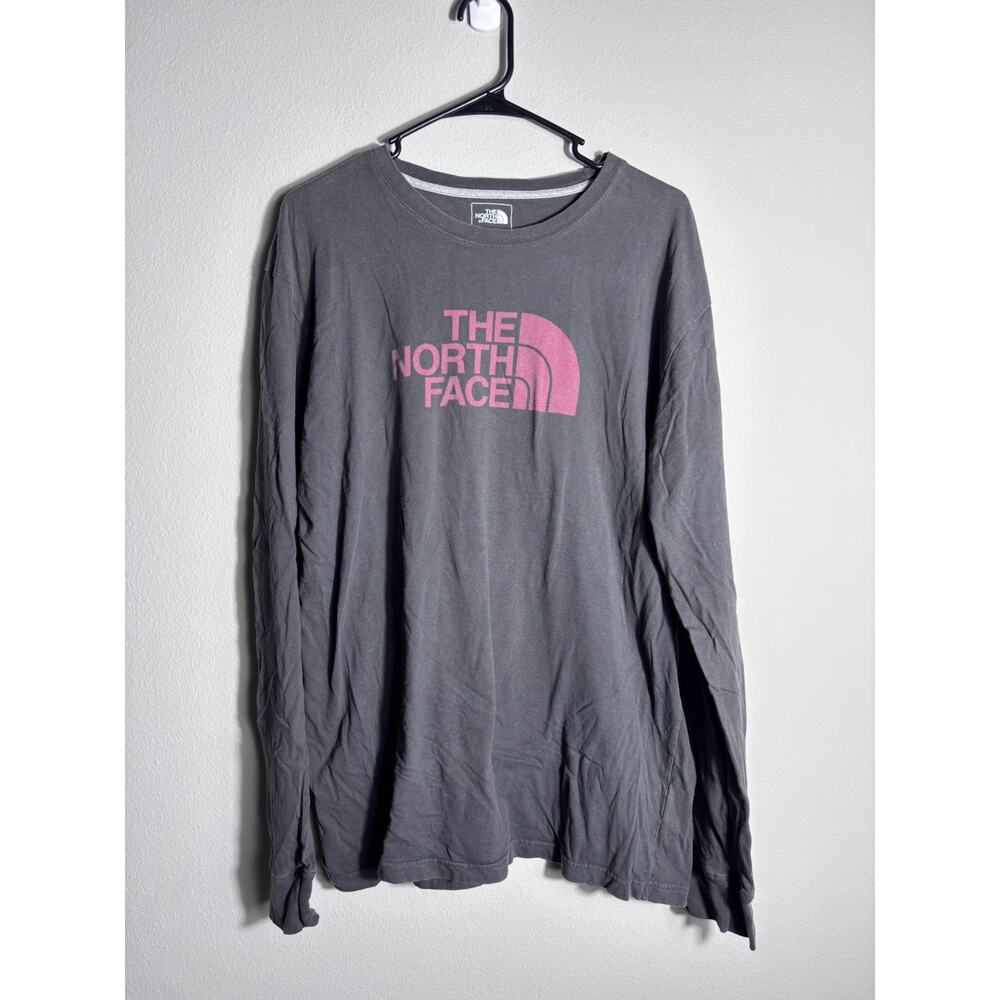 The North Face Long Sleeve Mens Large Shirt Cotton Gray/Red Light Weight